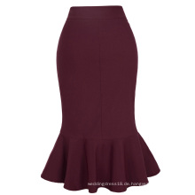 Kate Kasin Occident Damenmode OL Causal Wein rote Meerjungfrau Hüften-Wrapped Pencil Skirt KK000241-2